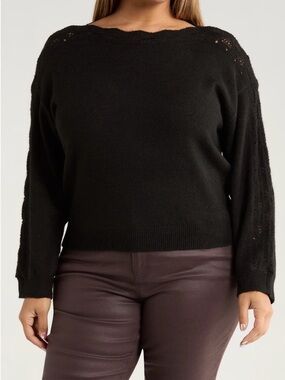 Wit & Wisdom Black Women's Cozy Knit Sweater with Open Stitching Size 3X